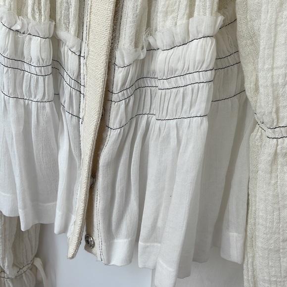 Altuzarra Bone Linen distressed billowy sleeve button up jacket blouse - Picture 8 of 12